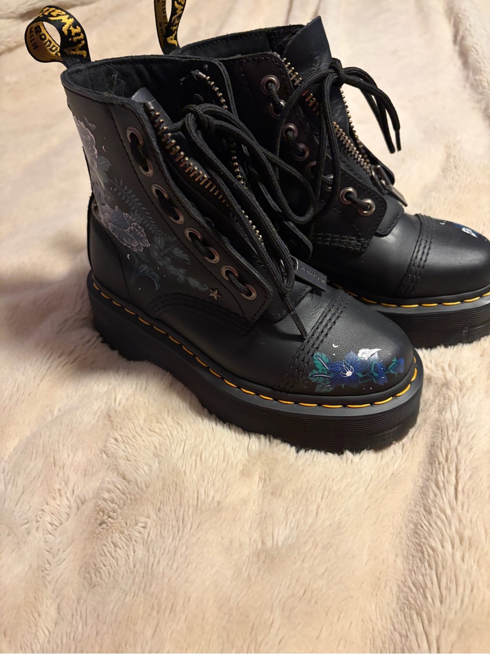 Dr. Martens Black Floral Platform Lace-Up Boots